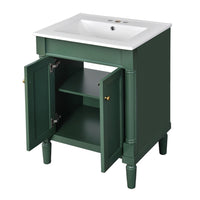 Fiji Bathroom Vanity with Ceramic Sink and Cabinet Storage, Green 24 Inch - BM351281