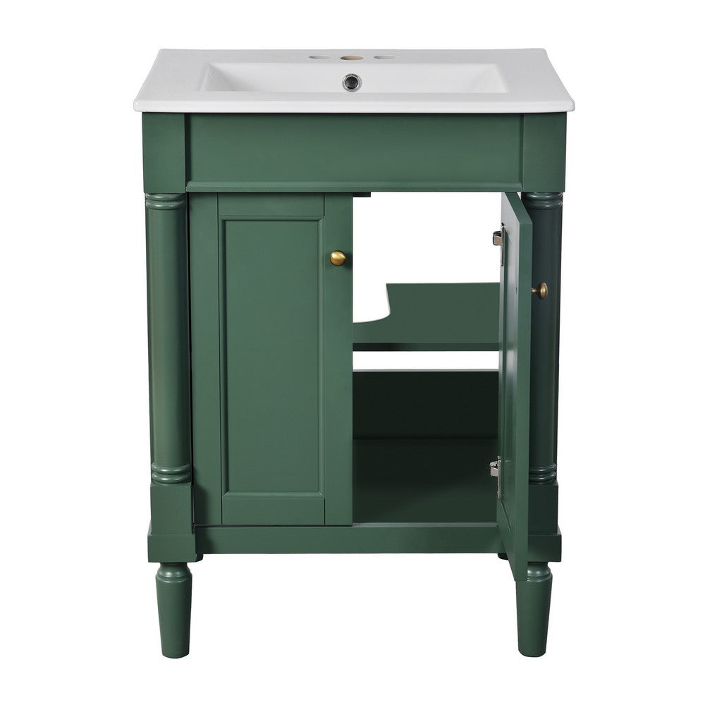 Fiji Bathroom Vanity with Ceramic Sink and Cabinet Storage, Green 24 Inch - BM351281