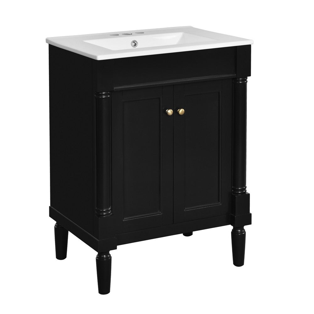 Fiji Bathroom Vanity with Ceramic Sink and Cabinet Storage, Black 24 Inch - BM351282