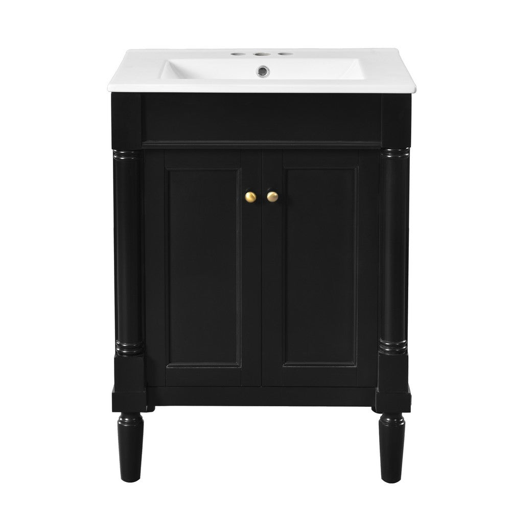 Fiji Bathroom Vanity with Ceramic Sink and Cabinet Storage, Black 24 Inch - BM351282