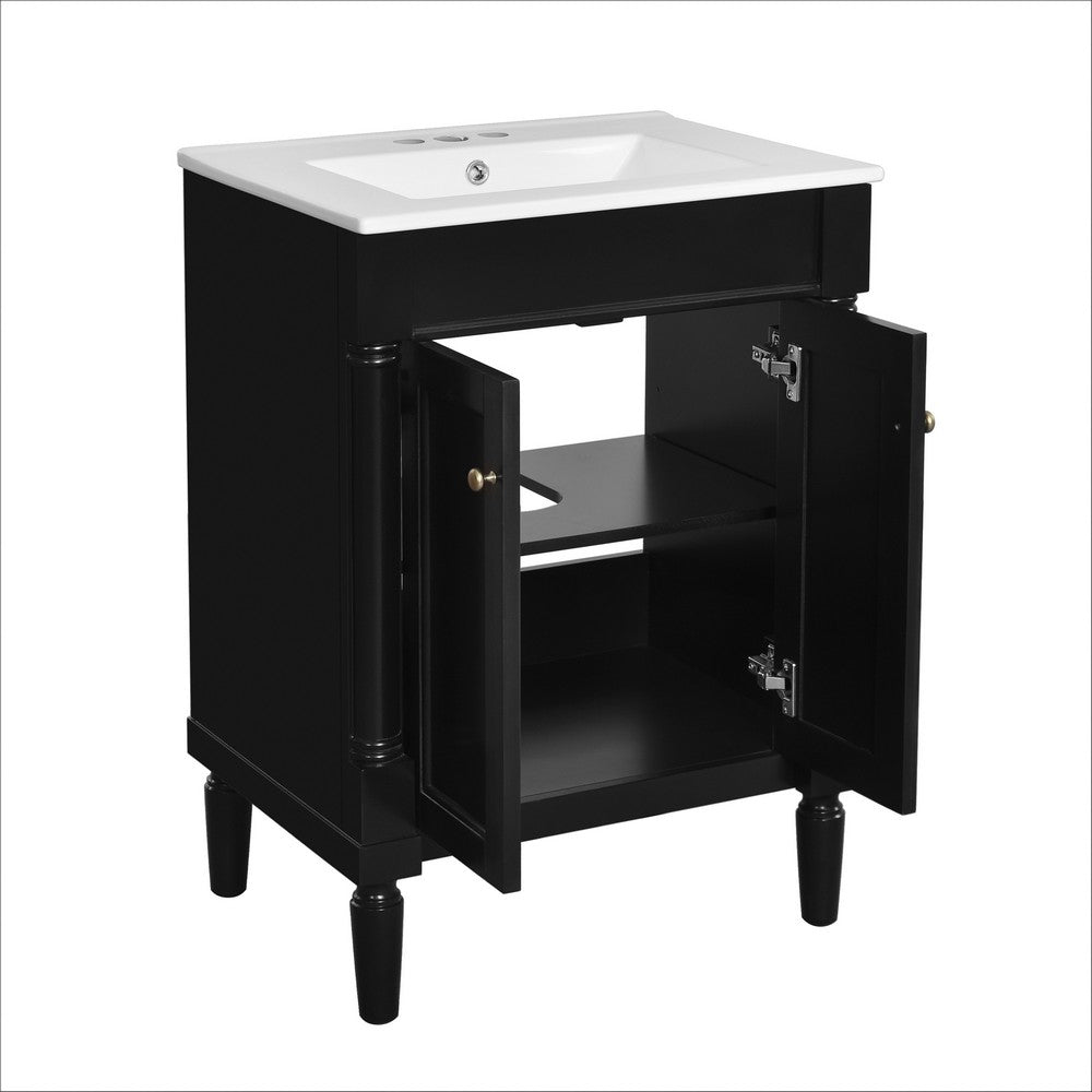Fiji Bathroom Vanity with Ceramic Sink and Cabinet Storage, Black 24 Inch - BM351282