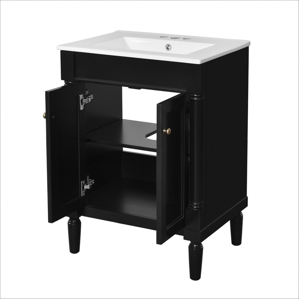 Fiji Bathroom Vanity with Ceramic Sink and Cabinet Storage, Black 24 Inch - BM351282