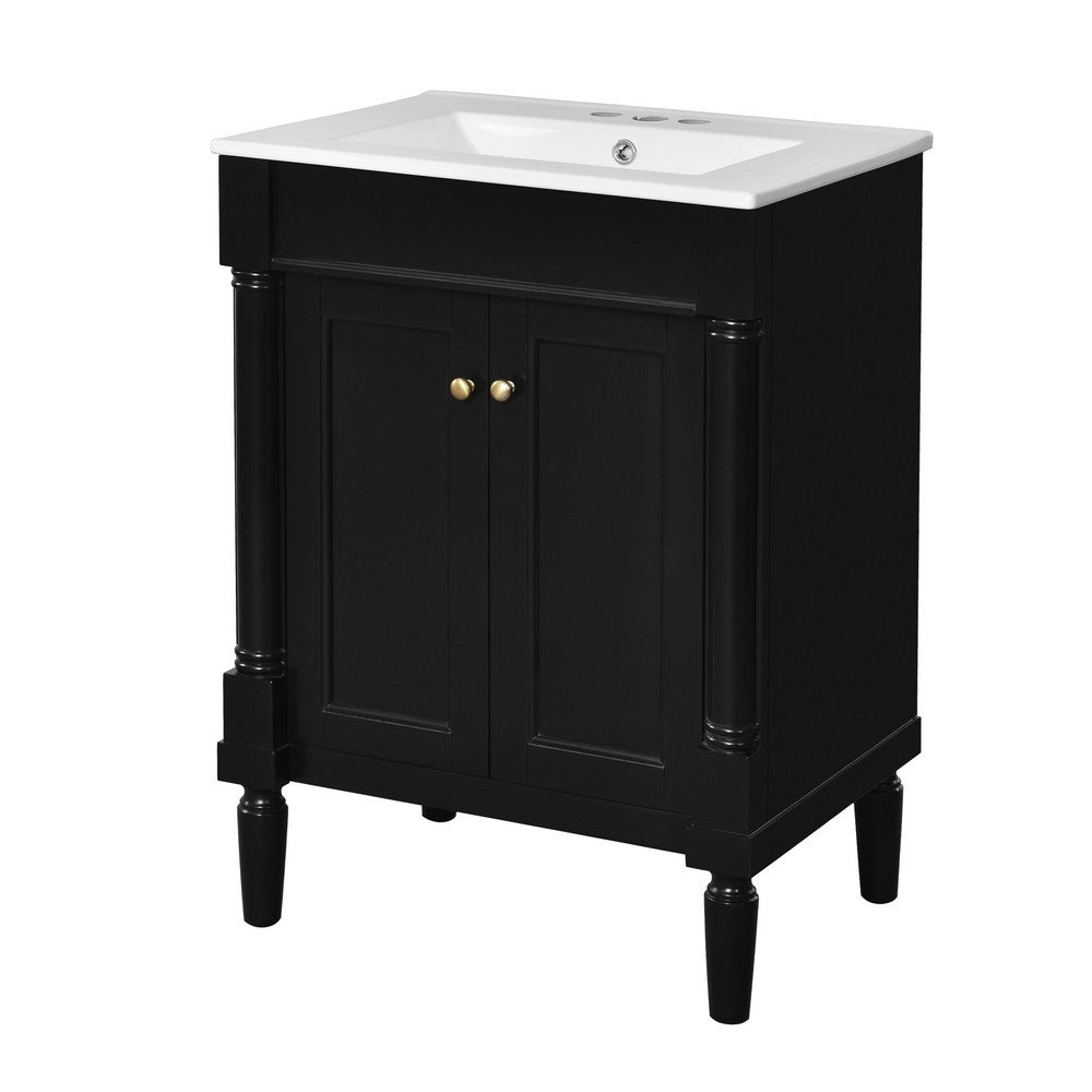 Fiji Bathroom Vanity with Ceramic Sink and Cabinet Storage, Black 24 Inch - BM351282