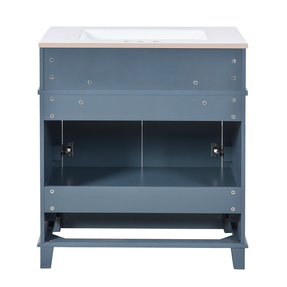 Kenzy Bathroom Vanity with Ceramic Sink, 3 Drawers, Blue Wood 30 Inch - BM351283