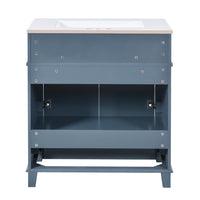 Kenzy Bathroom Vanity with Ceramic Sink, 3 Drawers, Blue Wood 30 Inch - BM351283