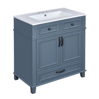 Kenzy Bathroom Vanity with Ceramic Sink, 3 Drawers, Blue Wood 30 Inch - BM351283