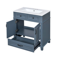 Kenzy Bathroom Vanity with Ceramic Sink, 3 Drawers, Blue Wood 30 Inch - BM351283