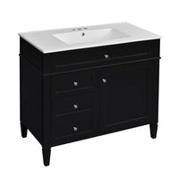 Asher 36 Inch Bathroom Vanity, White Ceramic Sink, 3 Drawers 1 Cabinet, Black - BM351284