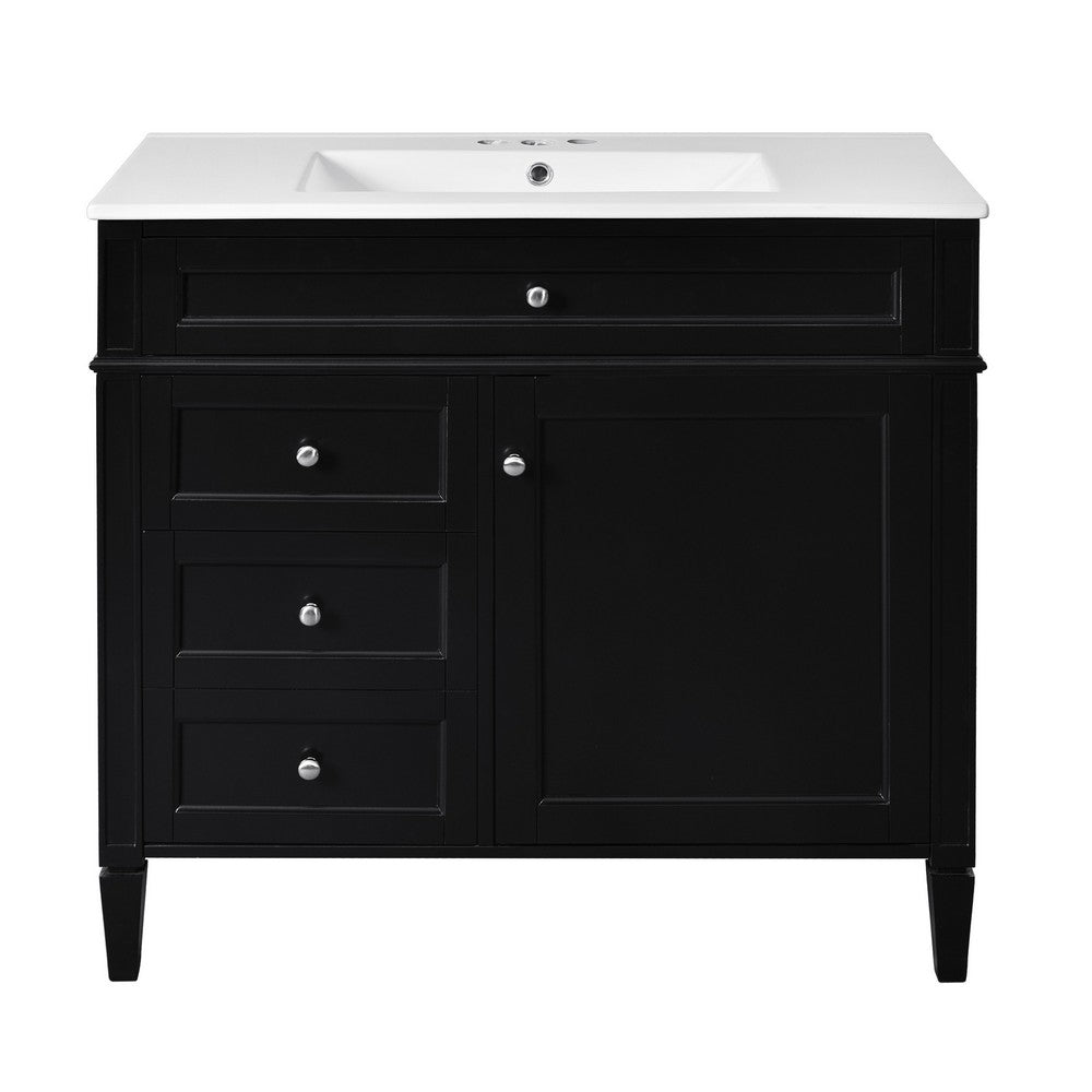 Asher 36 Inch Bathroom Vanity, White Ceramic Sink, 3 Drawers 1 Cabinet, Black - BM351284