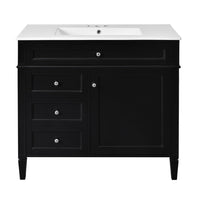 Asher 36 Inch Bathroom Vanity, White Ceramic Sink, 3 Drawers 1 Cabinet, Black - BM351284