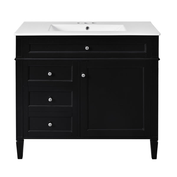 Asher 36 Inch Bathroom Vanity, White Ceramic Sink, 3 Drawers 1 Cabinet, Black - BM351284