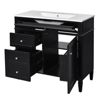 Asher 36 Inch Bathroom Vanity, White Ceramic Sink, 3 Drawers 1 Cabinet, Black - BM351284