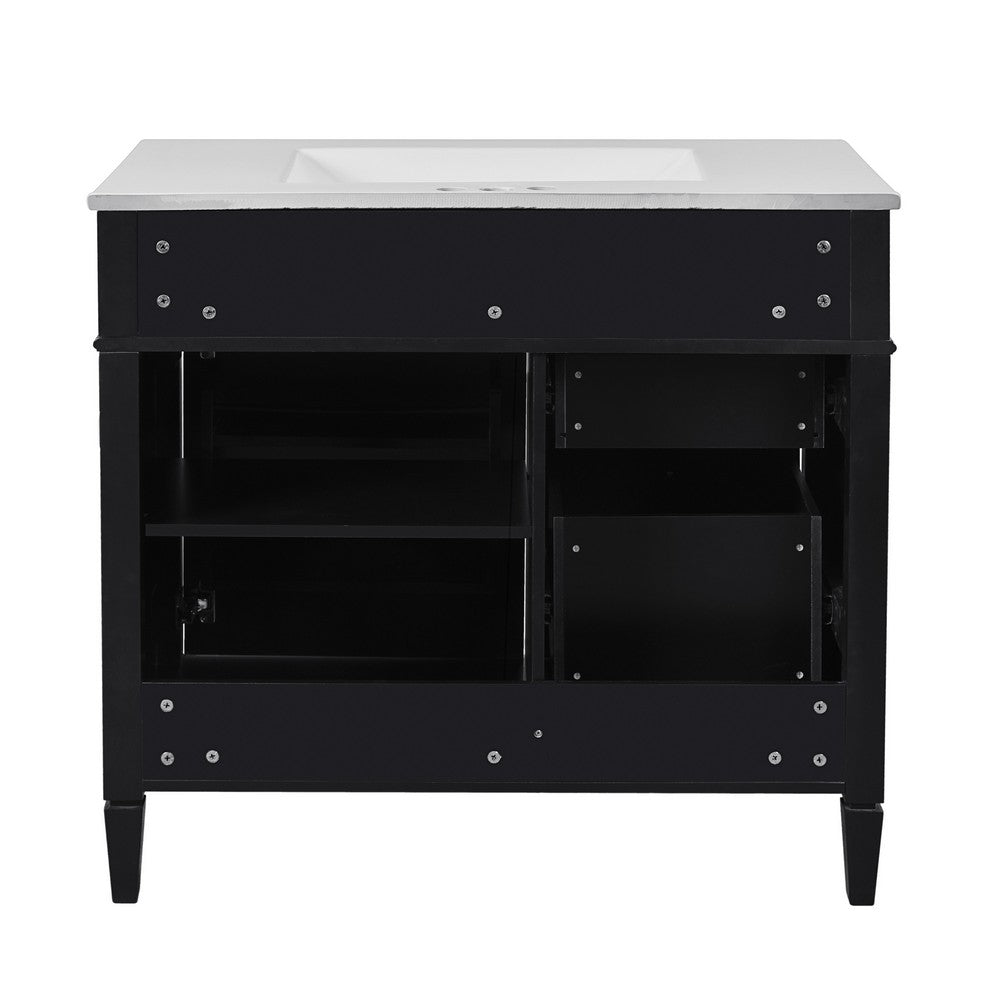 Asher 36 Inch Bathroom Vanity, White Ceramic Sink, 3 Drawers 1 Cabinet, Black - BM351284
