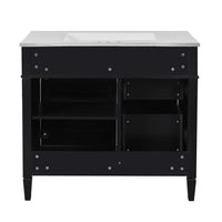 Asher 36 Inch Bathroom Vanity, White Ceramic Sink, 3 Drawers 1 Cabinet, Black - BM351284