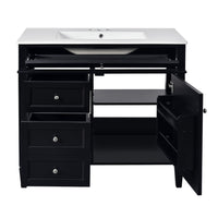 Asher 36 Inch Bathroom Vanity, White Ceramic Sink, 3 Drawers 1 Cabinet, Black - BM351284