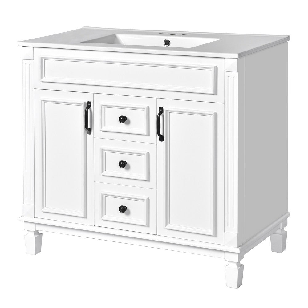 Gwen Bathroom Vanity with Ceramic Sink, 2 Drawer 2 Cabinet, White, 36 Inch - BM351285