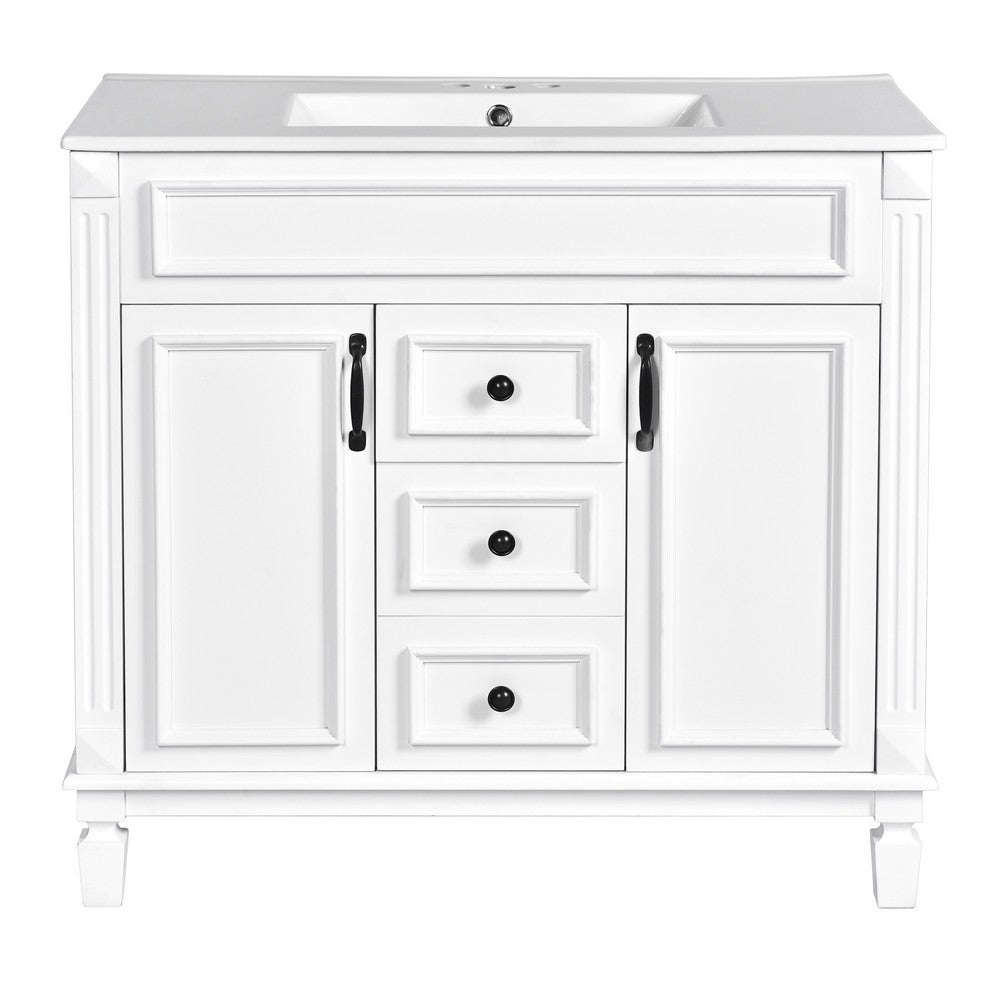 Gwen Bathroom Vanity with Ceramic Sink, 2 Drawer 2 Cabinet, White, 36 Inch - BM351285