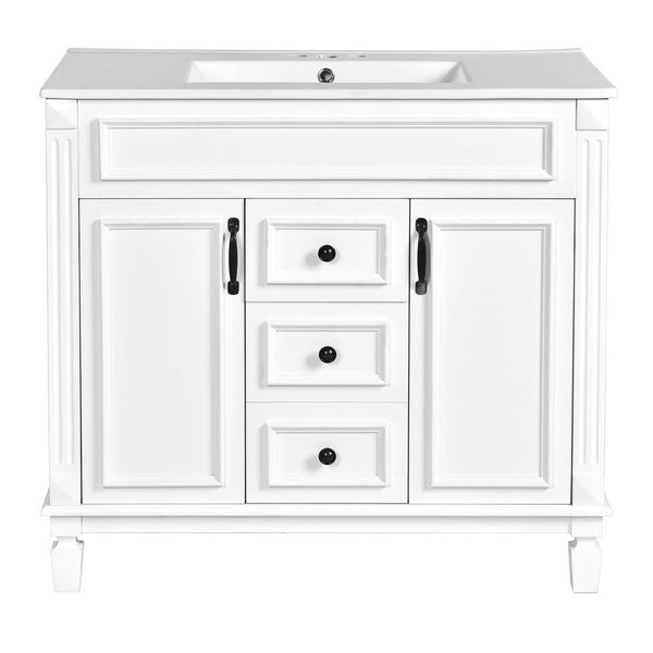 Gwen Bathroom Vanity with Ceramic Sink, 2 Drawer 2 Cabinet, White, 36 Inch - BM351285