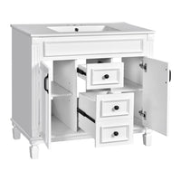 Gwen Bathroom Vanity with Ceramic Sink, 2 Drawer 2 Cabinet, White, 36 Inch - BM351285