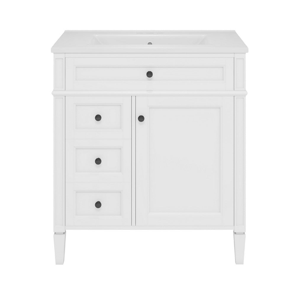 Gwen Bathroom Vanity, Ceramic Sink, 2 Drawer 2 Cabinet, White, 30 Inch - BM351286