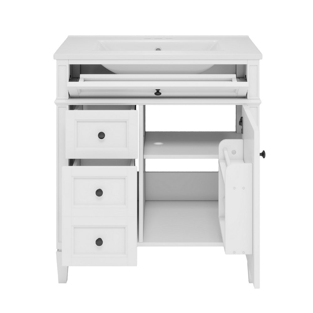 Gwen Bathroom Vanity, Ceramic Sink, 2 Drawer 2 Cabinet, White, 30 Inch - BM351286