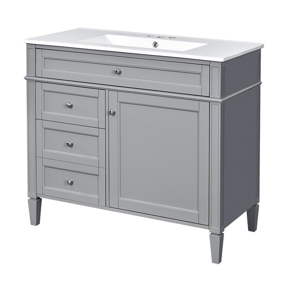 Asher Bathroom Vanity, White Ceramic Sink, 2 Drawers, 1 Cabinet Door, Gray - BM351287