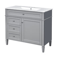 Asher Bathroom Vanity, White Ceramic Sink, 2 Drawers, 1 Cabinet Door, Gray - BM351287