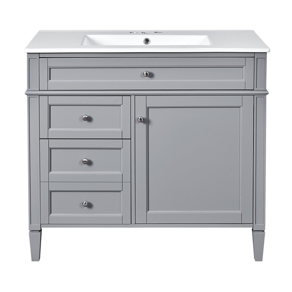 Asher Bathroom Vanity, White Ceramic Sink, 2 Drawers, 1 Cabinet Door, Gray - BM351287
