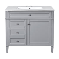 Asher Bathroom Vanity, White Ceramic Sink, 2 Drawers, 1 Cabinet Door, Gray - BM351287