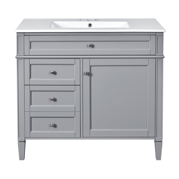 Asher Bathroom Vanity, White Ceramic Sink, 2 Drawers, 1 Cabinet Door, Gray - BM351287