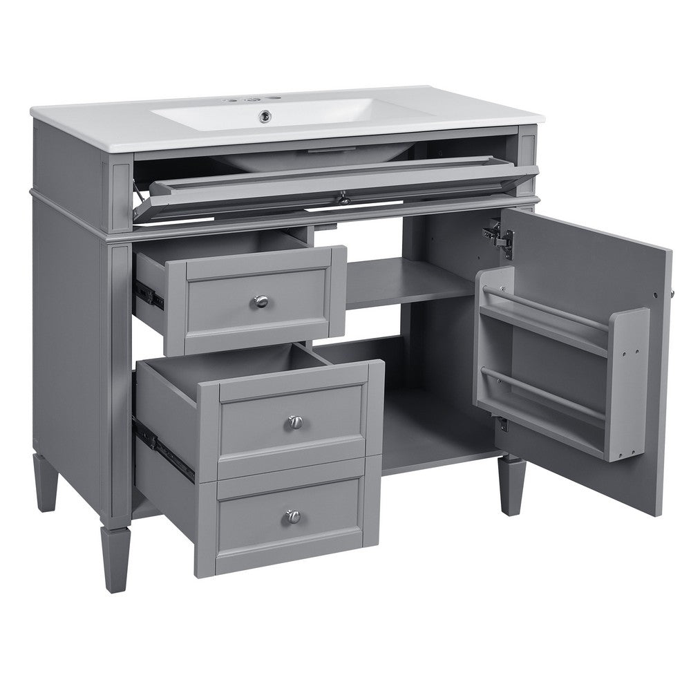 Asher Bathroom Vanity, White Ceramic Sink, 2 Drawers, 1 Cabinet Door, Gray - BM351287