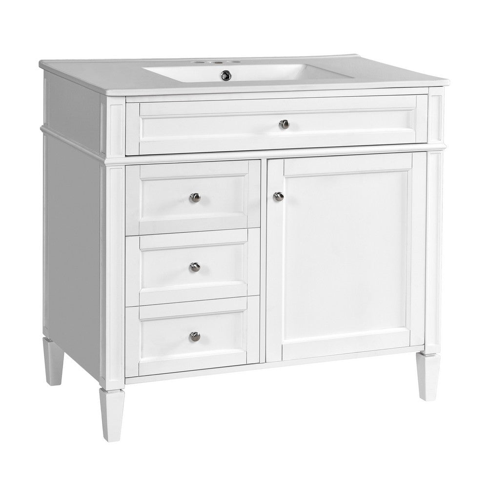 Asher Bathroom Vanity, Ceramic Sink, Smart Storage Door and Drawers, White - BM351288