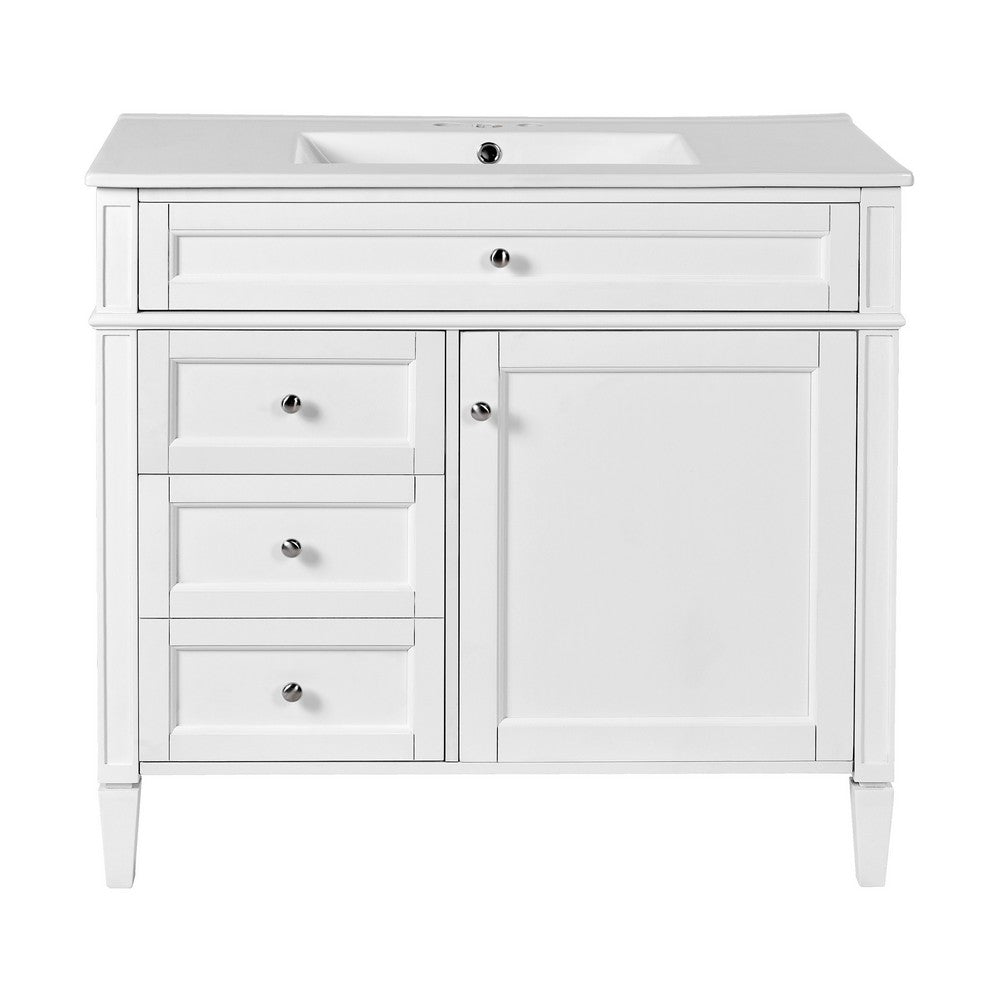 Asher Bathroom Vanity, Ceramic Sink, Smart Storage Door and Drawers, White - BM351288