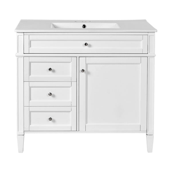 Asher Bathroom Vanity, Ceramic Sink, Smart Storage Door and Drawers, White - BM351288