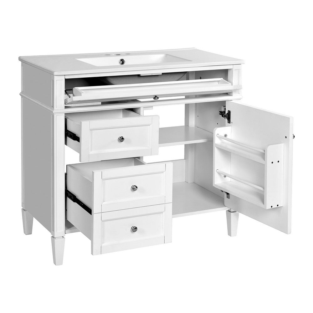Asher Bathroom Vanity, Ceramic Sink, Smart Storage Door and Drawers, White - BM351288