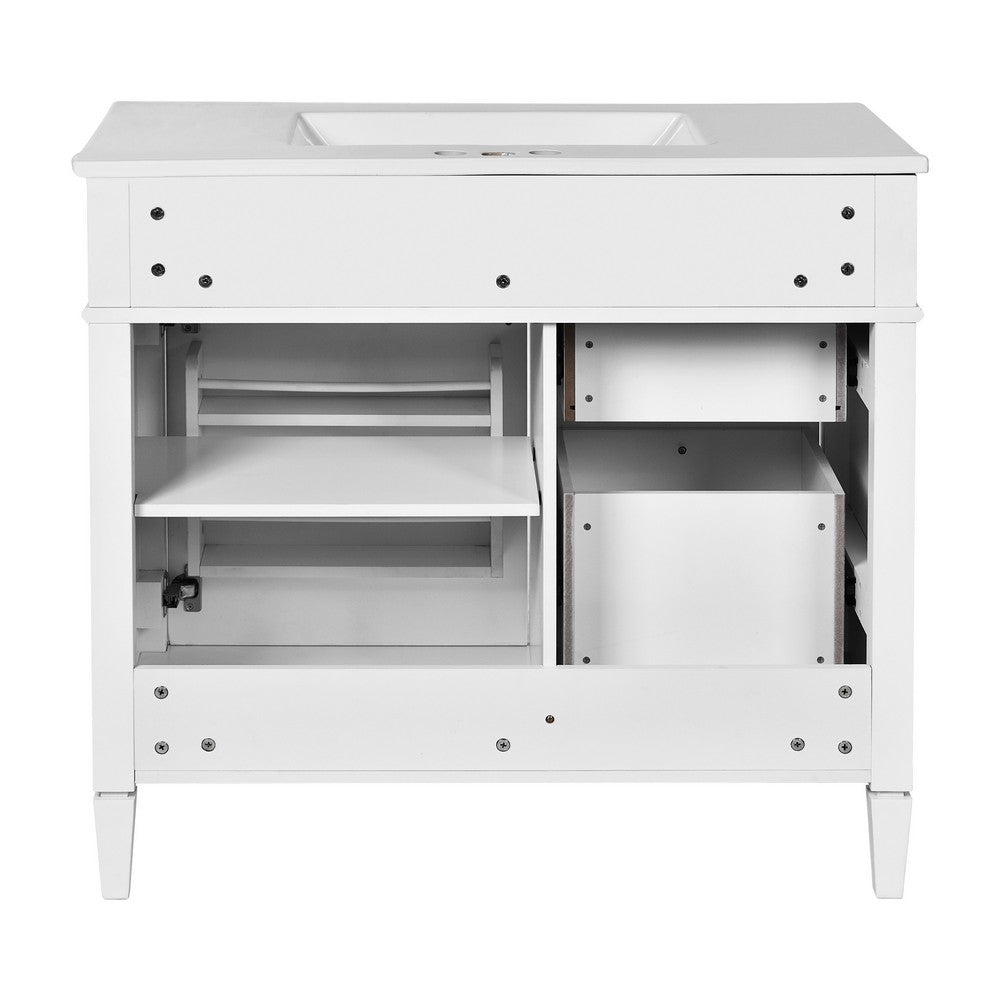 Asher Bathroom Vanity, Ceramic Sink, Smart Storage Door and Drawers, White - BM351288