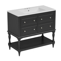 Sandra 36In Bathroom Vanity with Ceramic Sink, 4 Drawers, Black Wood - BM351289
