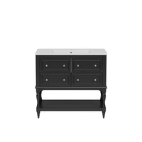 Sandra 36In Bathroom Vanity with Ceramic Sink, 4 Drawers, Black Wood - BM351289