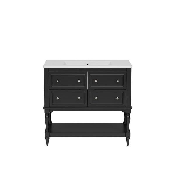 Sandra 36In Bathroom Vanity with Ceramic Sink, 4 Drawers, Black Wood - BM351289