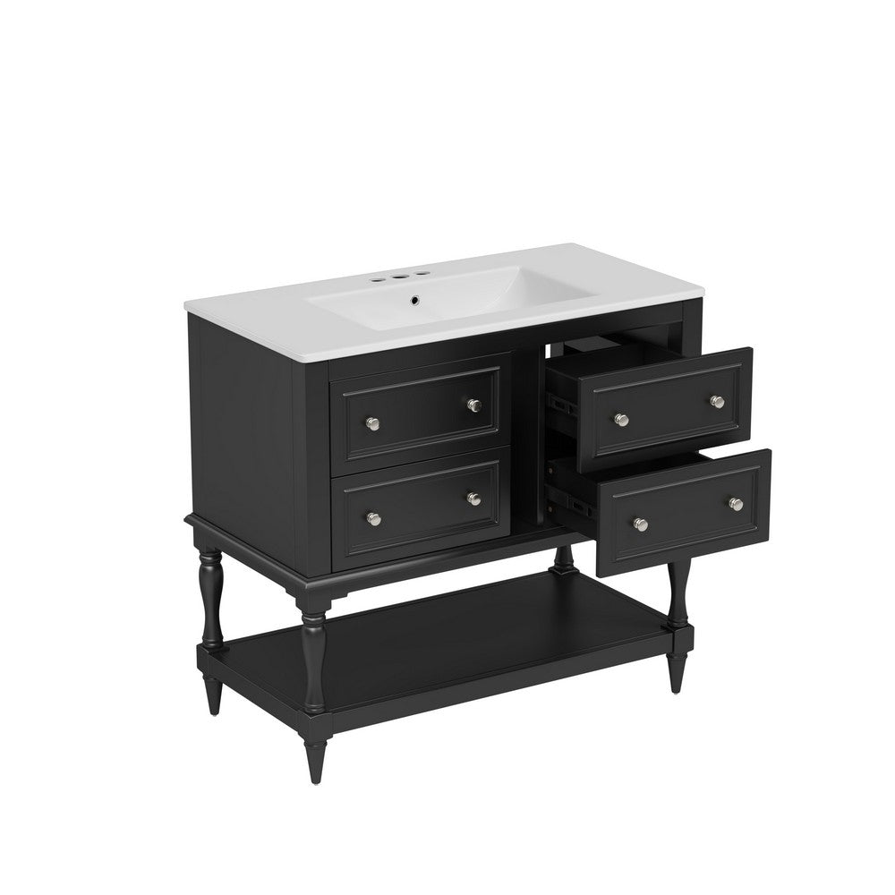 Sandra 36In Bathroom Vanity with Ceramic Sink, 4 Drawers, Black Wood - BM351289