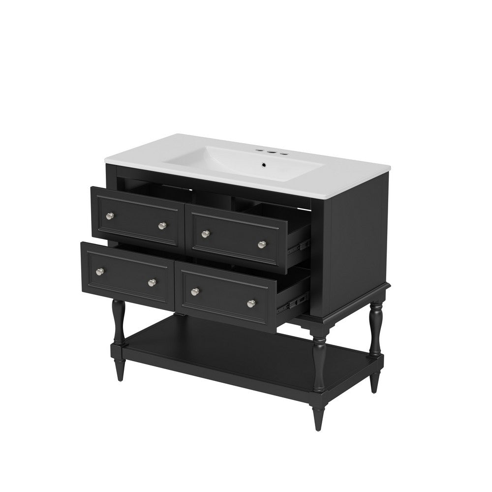 Sandra 36In Bathroom Vanity with Ceramic Sink, 4 Drawers, Black Wood - BM351289