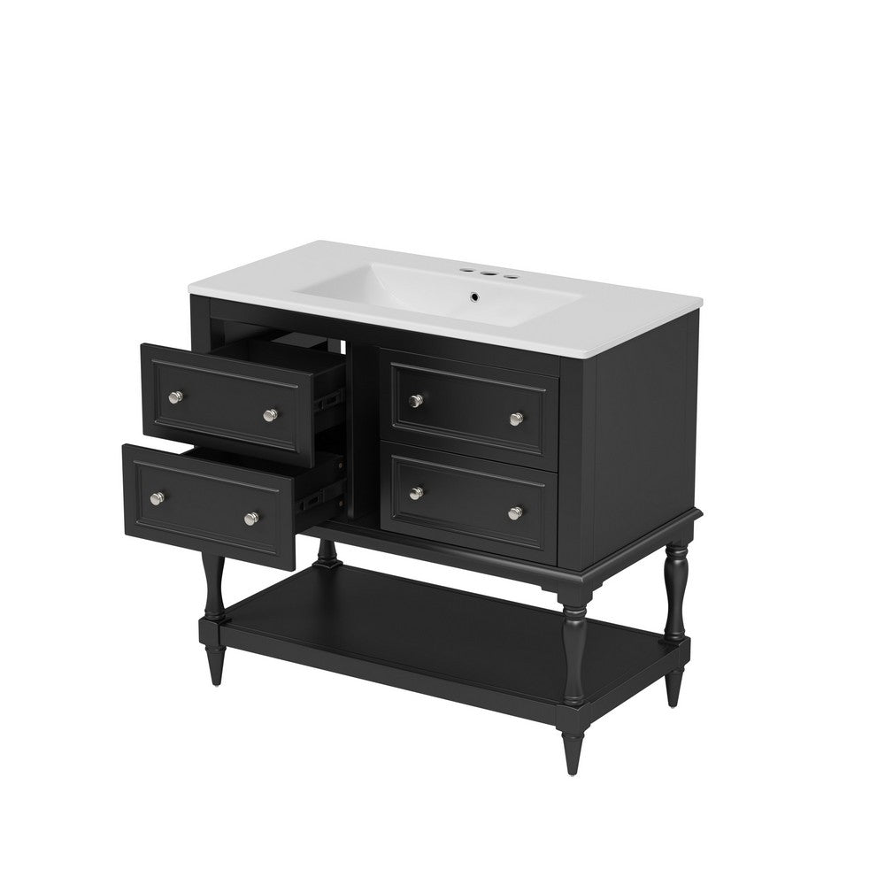 Sandra 36In Bathroom Vanity with Ceramic Sink, 4 Drawers, Black Wood - BM351289