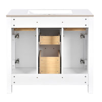Mindy Bathroom Vanity, Ceramic Sink, Gold Metal, 4 Drawers, White 36 Inch - BM351290