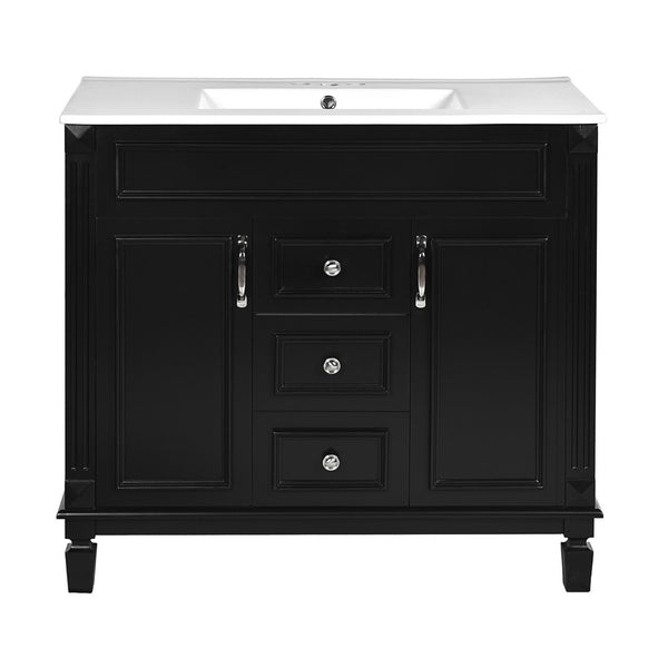 Gwen 36In Bathroom Vanity with Ceramic Sink, 2 Drawers 2 Cabinets, Black Wood - BM351291