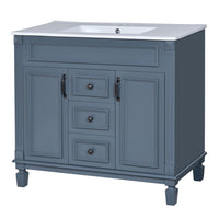 Gwen 36In Bathroom Vanity with Ceramic Sink, 2 Drawers 2 Cabinets, Blue Wood - BM351292