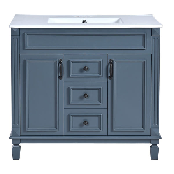 Gwen 36In Bathroom Vanity with Ceramic Sink, 2 Drawers 2 Cabinets, Blue Wood - BM351292