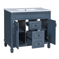 Gwen 36In Bathroom Vanity with Ceramic Sink, 2 Drawers 2 Cabinets, Blue Wood - BM351292