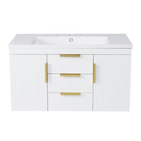 Jayz Floating Vanity with Sink, Gold Accents, White Textured Wood 36 Inch - BM351293
