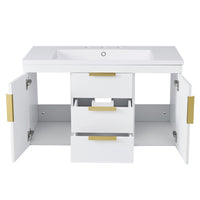 Jayz Floating Vanity with Sink, Gold Accents, White Textured Wood 36 Inch - BM351293