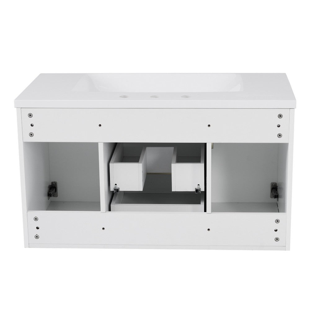 Jayz Floating Vanity with Sink, Gold Accents, White Textured Wood 36 Inch - BM351293